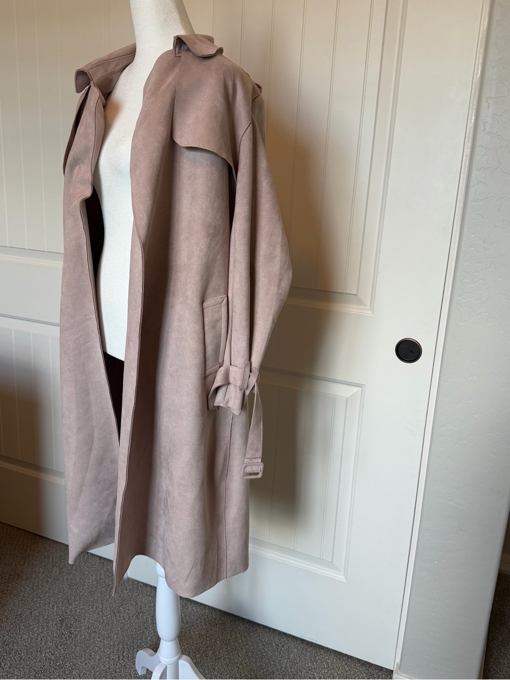 Zara Blush Pink Long Trench Coat with Open Front